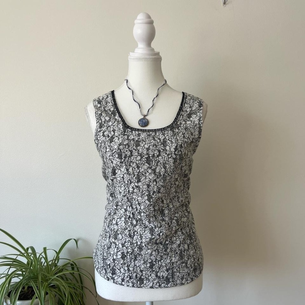 Vintage Floral Lace Tank Top Womens Sz L White/Black whimsigoth renaissance